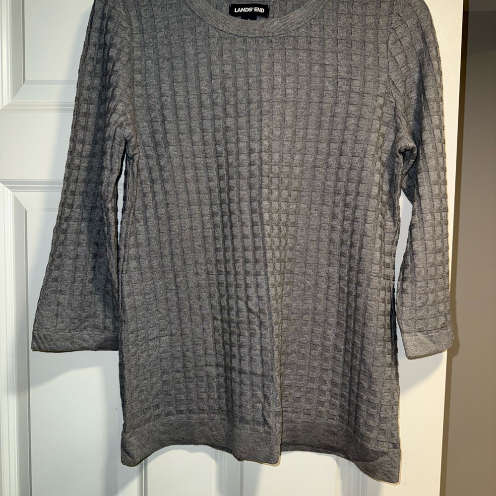 Lands' End Women's Gray Waffle Knit Long Sleeve Top